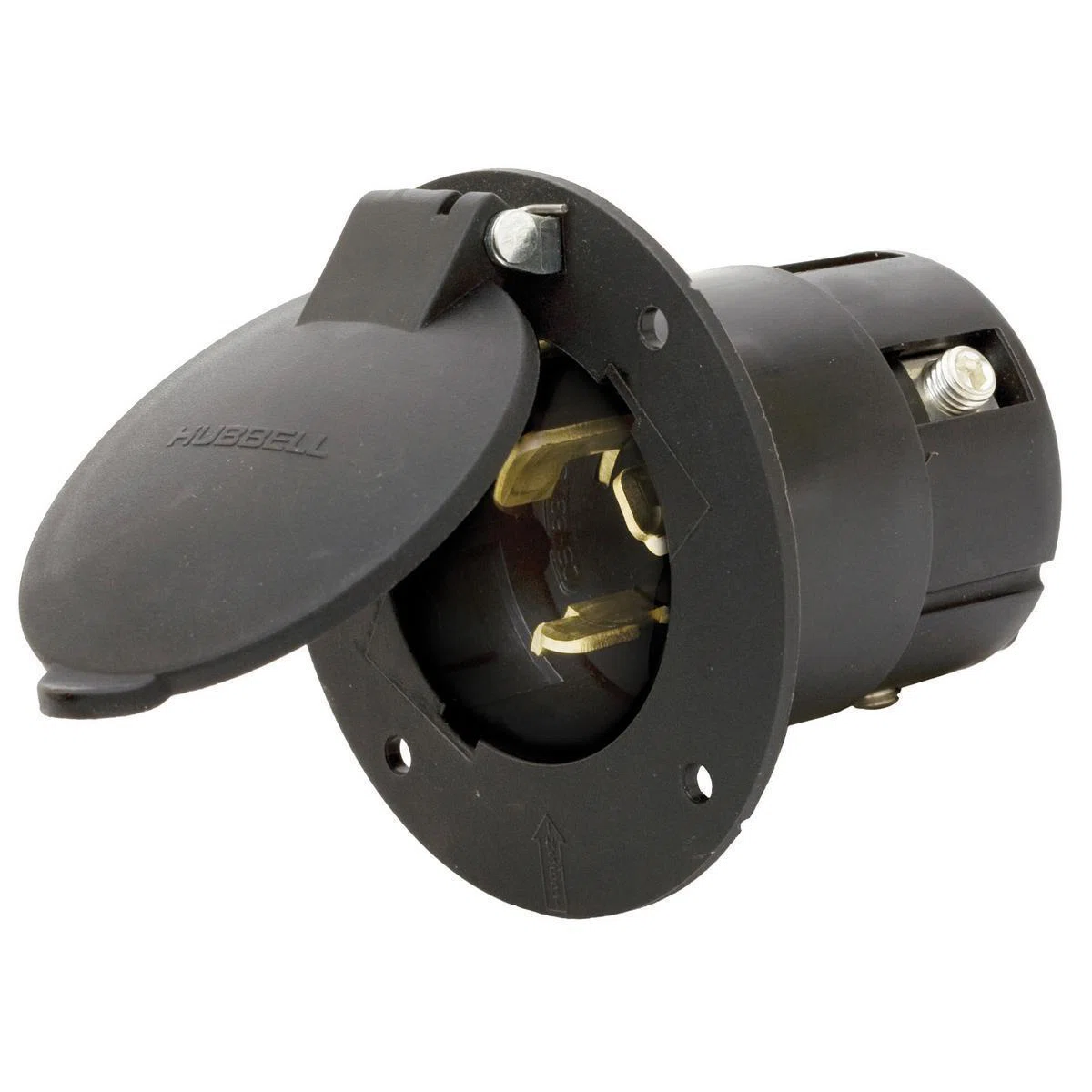 CS6375LCM1 1-Phase Extra Heavy Duty LC Grounding Standard Screw Mount Flanged Inlet, 125/250 VAC, 50 A, 3 Poles, 4 Wires, Black