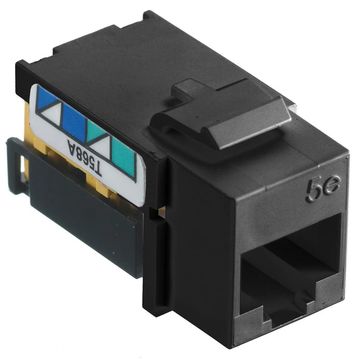NSJ5EBK24 8-Position Modular Snap Fit Standard Universal A/B Modular Jack, Cat 5e Module, Screw Mount, Thermoplastic, Black