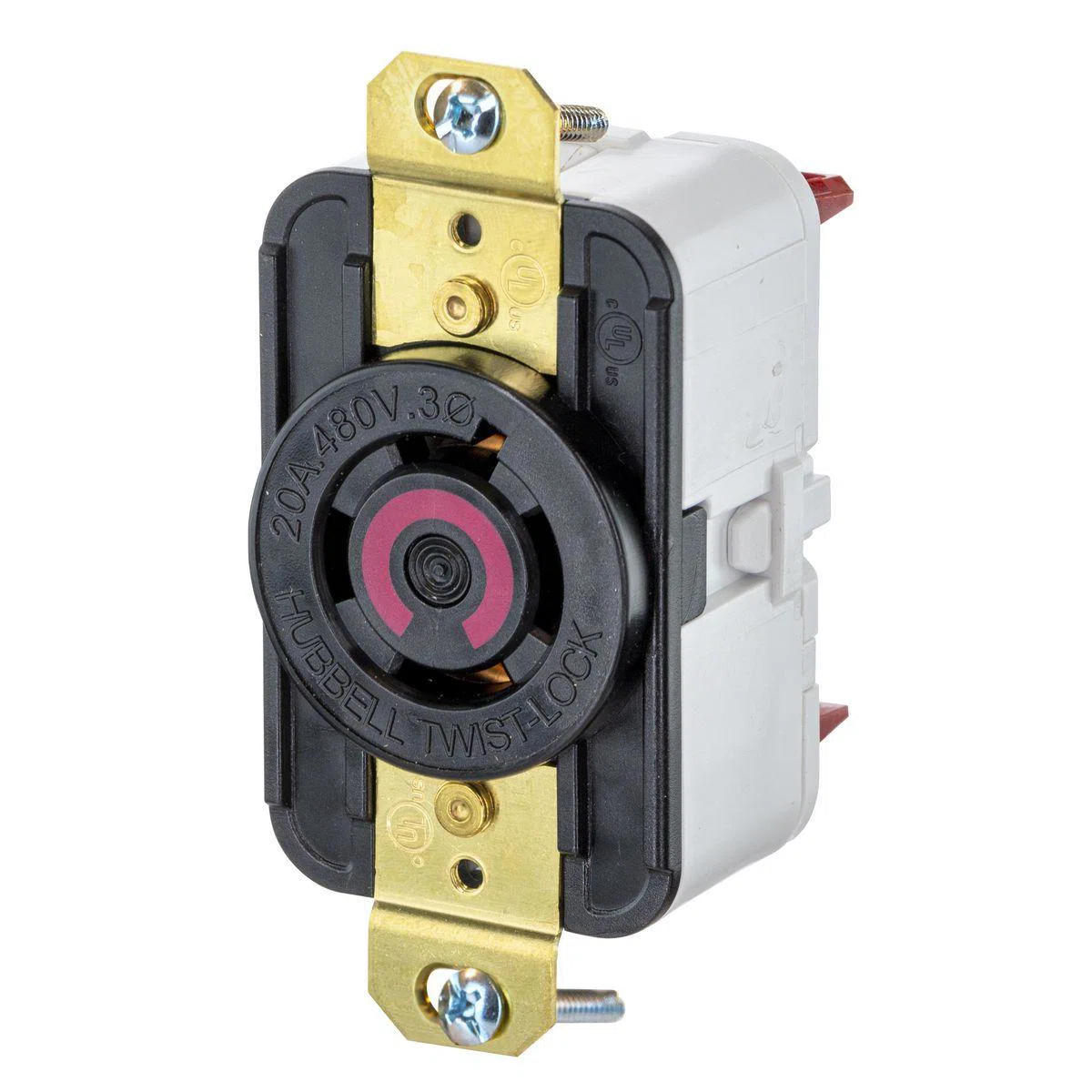 HBL2430ST 3-Phase Single Flush Locking Receptacle With Spring Termination, 480 V AC, 20 A, 3 Poles, 4 Wires, Black