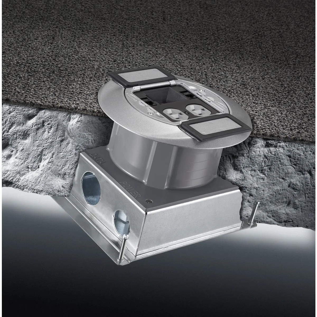 S1SFB Fully Adjustable Multi-Service Concrete Floor Box, Composite, 175.7 cu-in Capacity, 2 Gangs, (2) Knockouts, 7.5 in L x 9.54 in W x 3 in H