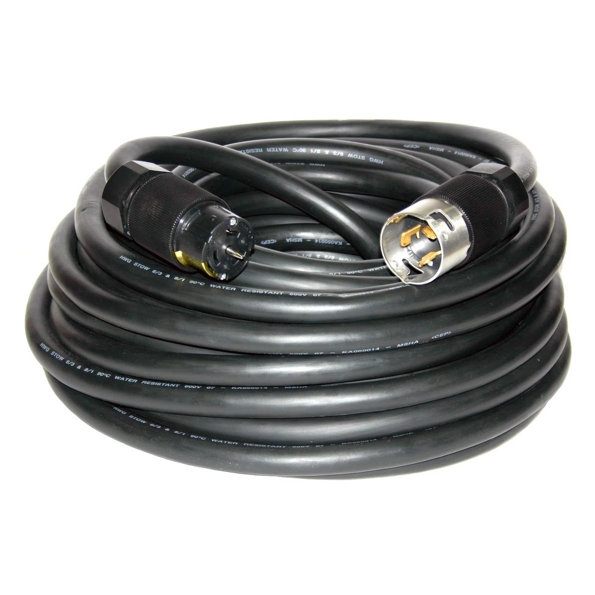 TPC100 2-Pole 3-Wire Grounding Non-NEMA Temporary Power Standard Distribution Box Cable, 125/250 V AC, 50 A, 12500 W, 1-Phase, 100 ft L Cord, 1/3 Conductors