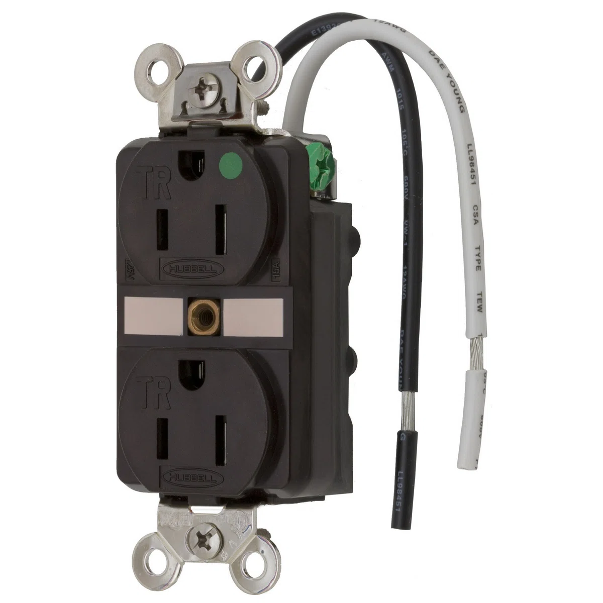 HBL8200SGA 1-Phase Duplex Extra Heavy Duty Standard Tamper-Resistant Traditional Screw Mount Straight Blade Receptacle, 125 V AC, 15 A, 2 Poles, 3 Wires, Brown
