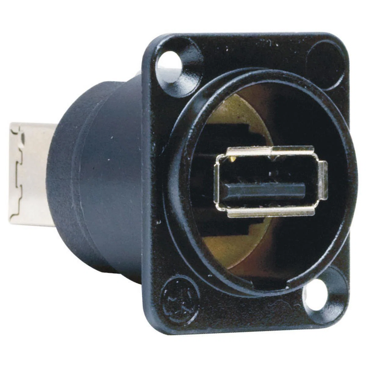 USB10 A to B D-Style Feed-Through Standard USB Connector, Plug-n-Play Termination, Snap-Fit Mount, Black