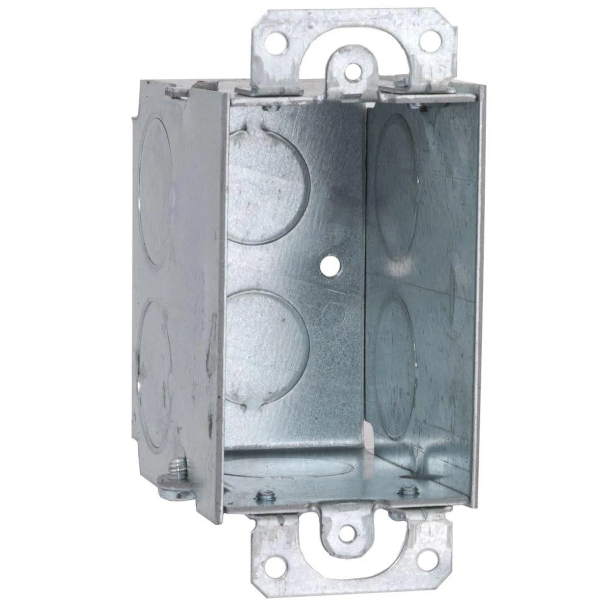 565 Gangable Switch Box, Steel, 14 cu-in, 1 Gang, 1 Outlet, 8 Knockouts