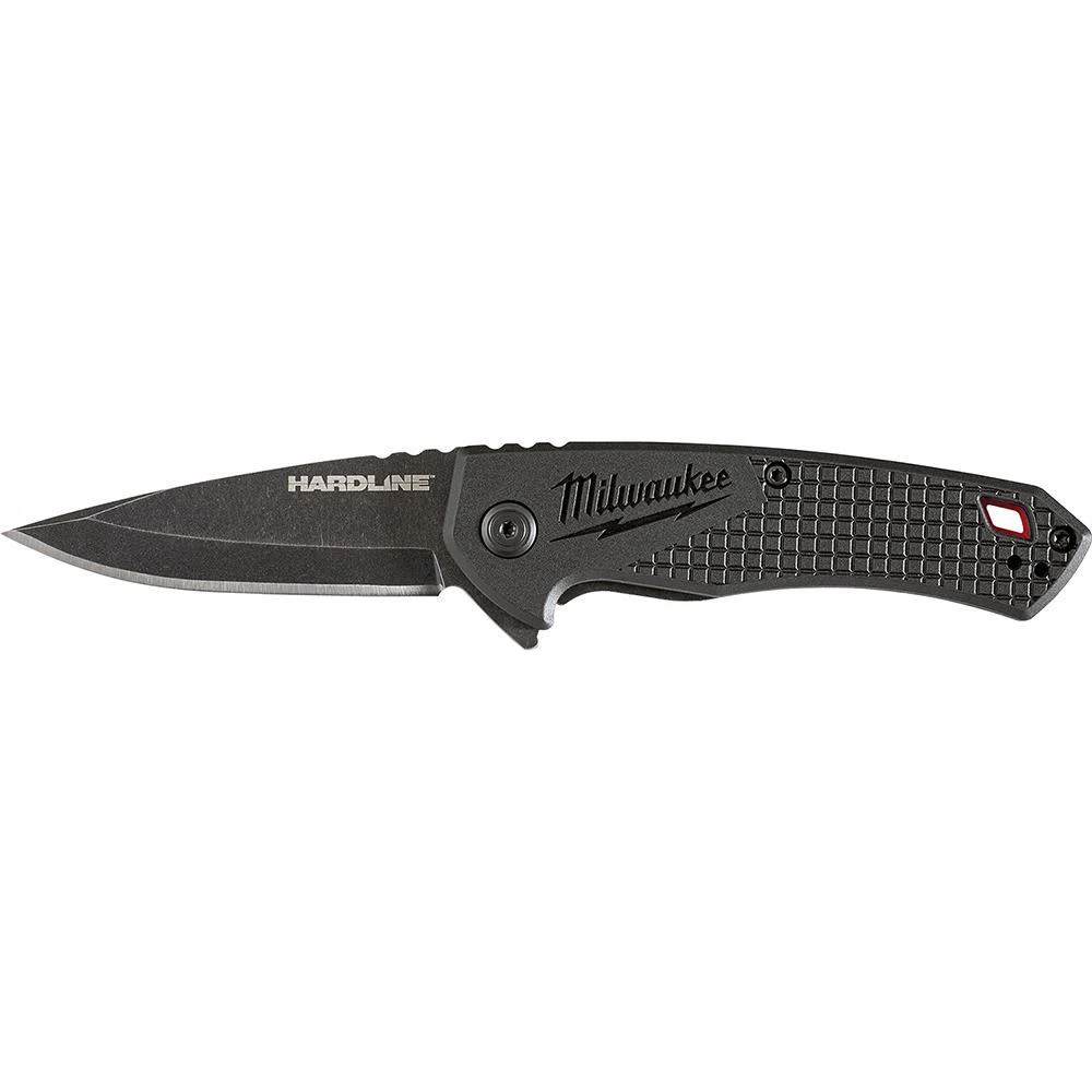48-22-1997 Hardline Lockable Blade Folding Pocket Knife, D2 Steel Drop Point Smooth Blade, 2-1/2 in L Blade, Stainless Steel Grip