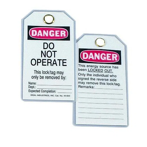 44-1830 Heavy Duty Laminated Lockout Tag, Red, 7/8 in Hole, Plastic