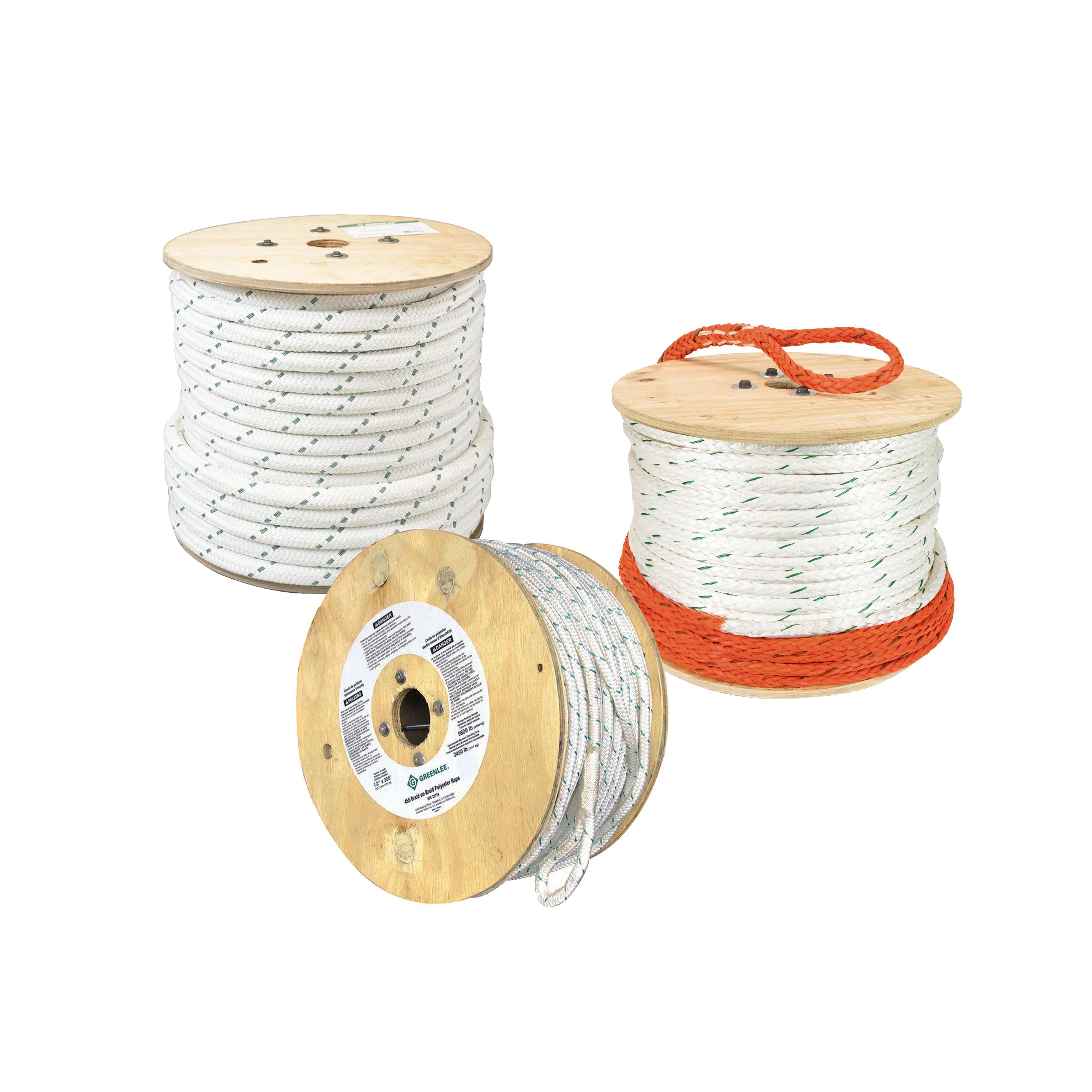 35284 Double Braided/Tracer Composite Pull Rope, 9/16 in OD, 600 ft L, Nylon/Polyester