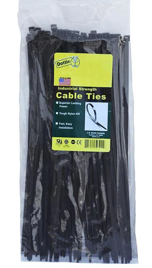 DT6B 1-Piece Bent Tip Standard Duty Cable Tie, 7.56 in L x 0.18 in W x 0.052 in THK, Nylon, UV Black