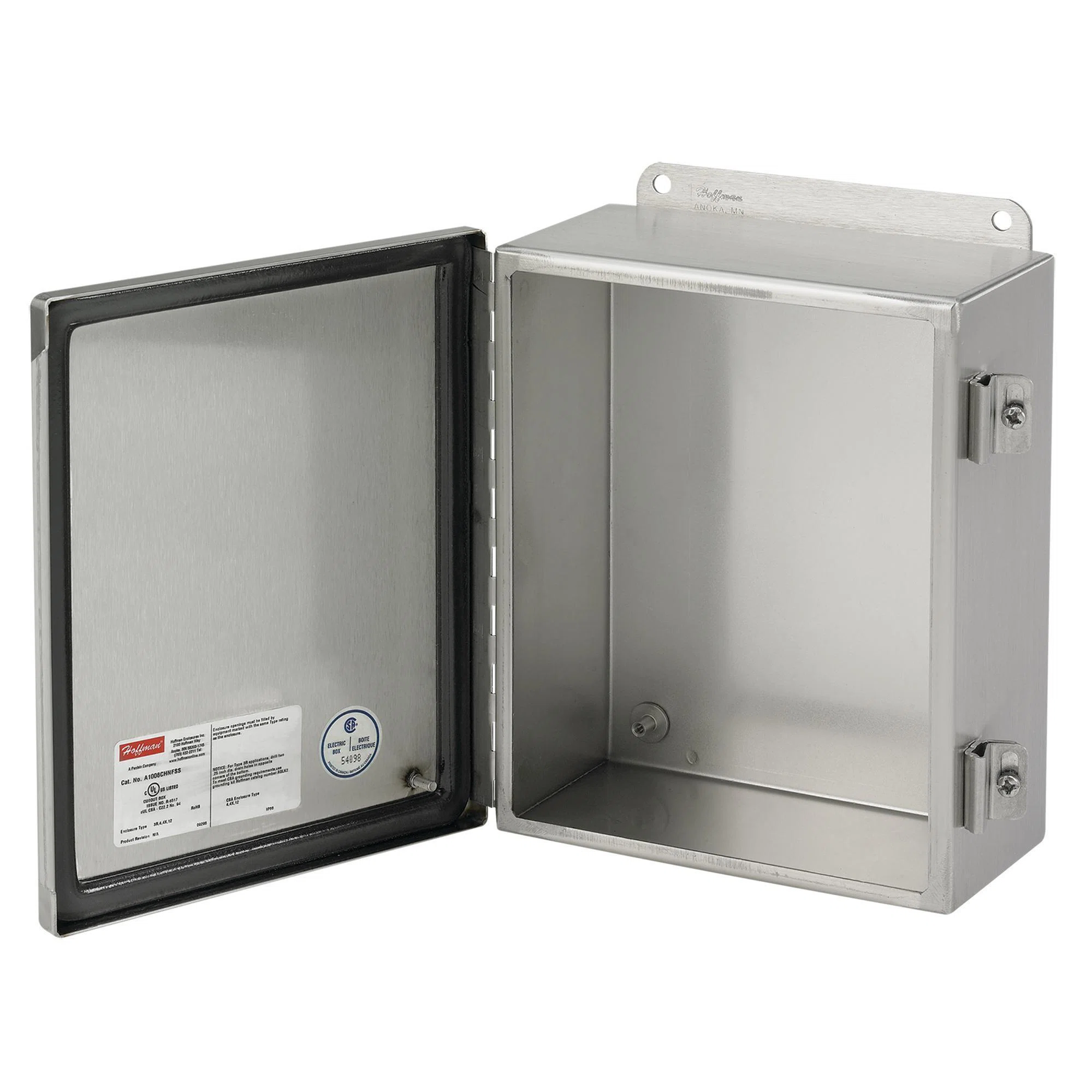 A1008CHNFSS Junction Box, 10 in H x 8 in W x 4 in D, Continuous Hinged/Screw Clamp Cover, NEMA 4X/IP66 NEMA Rating, 304 Stainless Steel