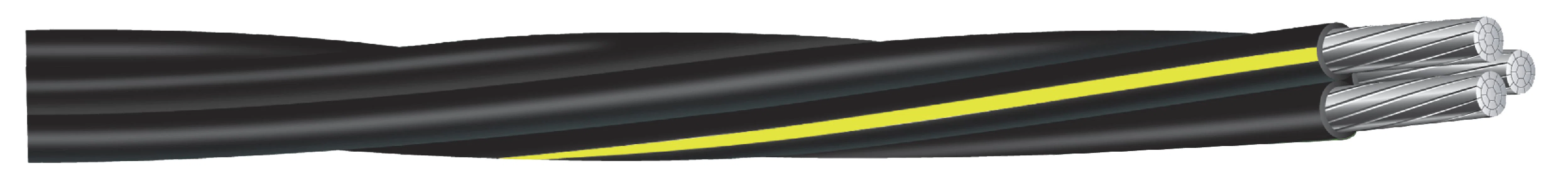55417201 Stephens Triplex Secondary UD Cable With Yellow Extruded Stripe Neutral, 600 V AC, (3) 2 AWG Stranded Aluminum Conductor, 1000 ft L