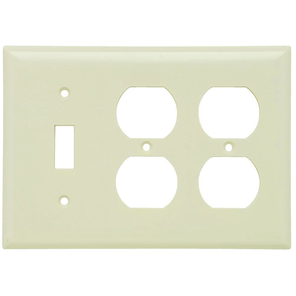 SP182LA SP Series Combination Standard Sized Receptacle Wall Plate, 3 Gangs, 5 in, Thermoplastic, Light Almond