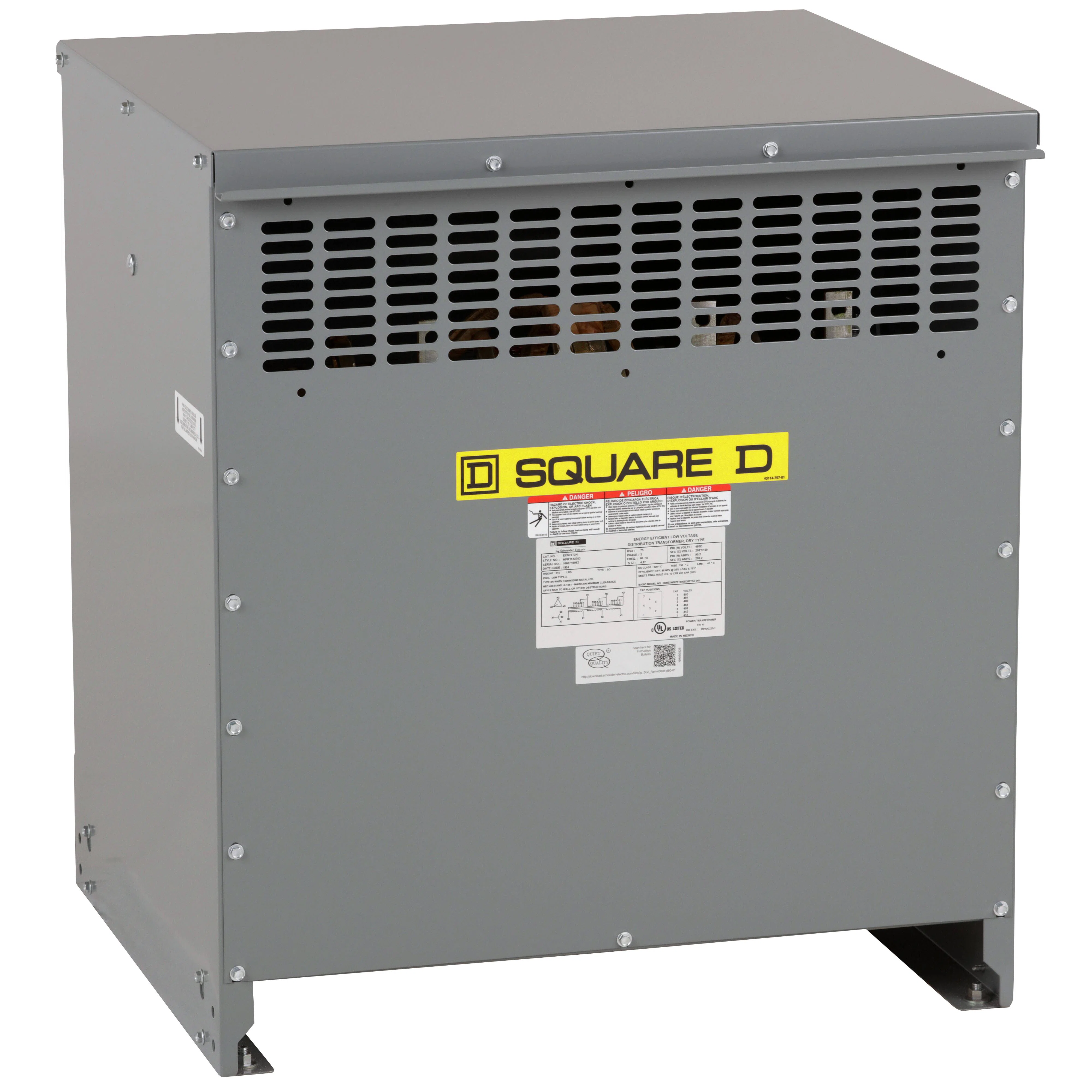 EXN75T6H PH Series, 480 V primary, 240 Delta V secondary, 3 phase