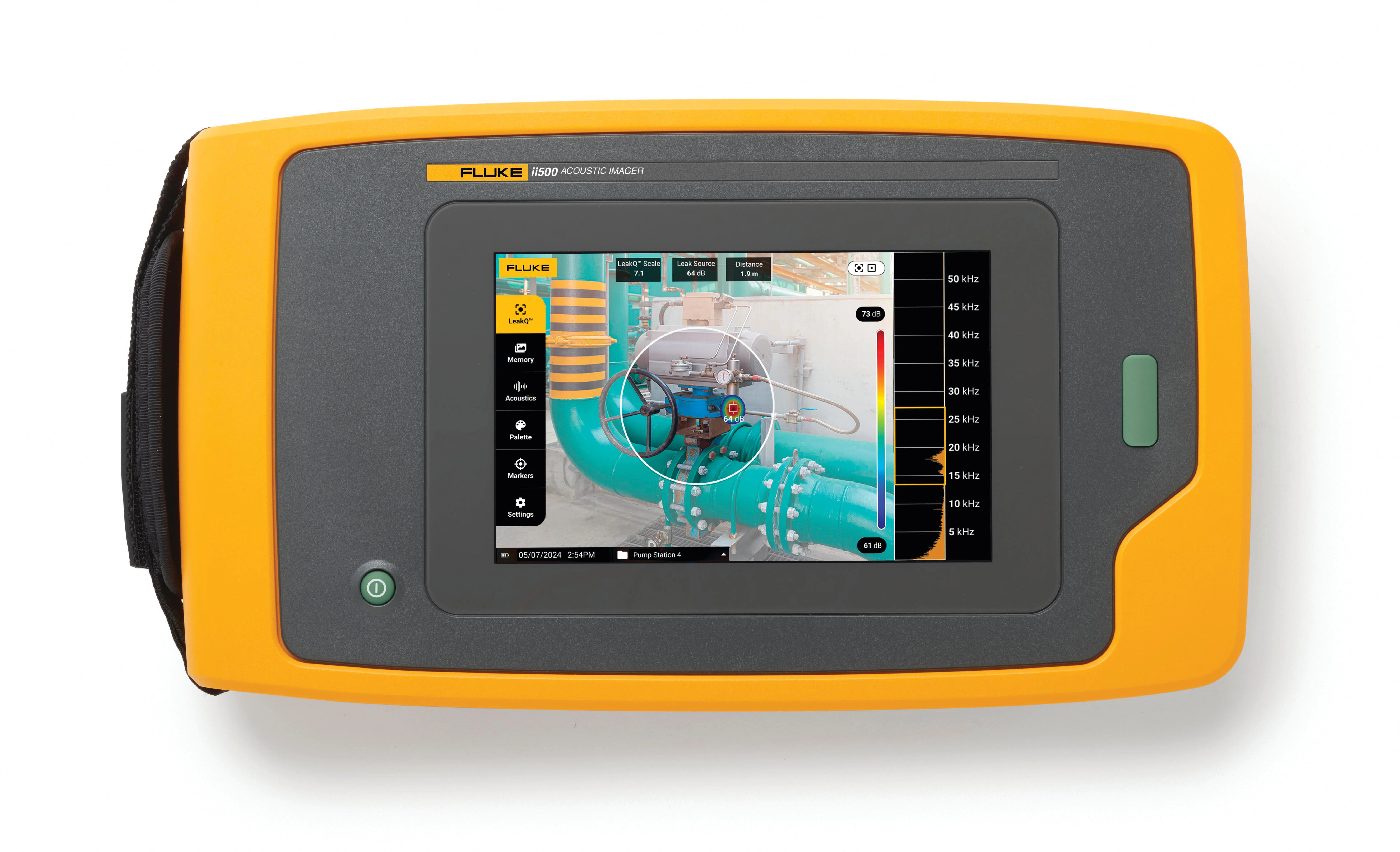 FLUKE-II500/FPC3 Acoustic Imager, 7 in LCD Backlight/Capacitive Touchscreen Display, -10 to 45 deg C, 20 GB Capacity, 1280 x 800 pixel Resolution, Rechargeable Lithium-Ion Battery