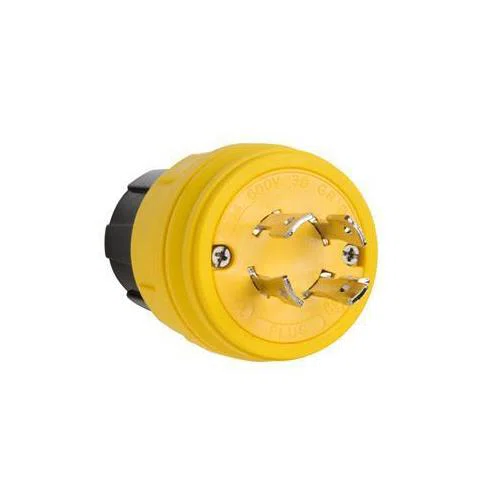 28W77 Turnlok Watertight Locking Plug, 600 V AC, 30 A, 3 Poles, 4 Wires, Yellow