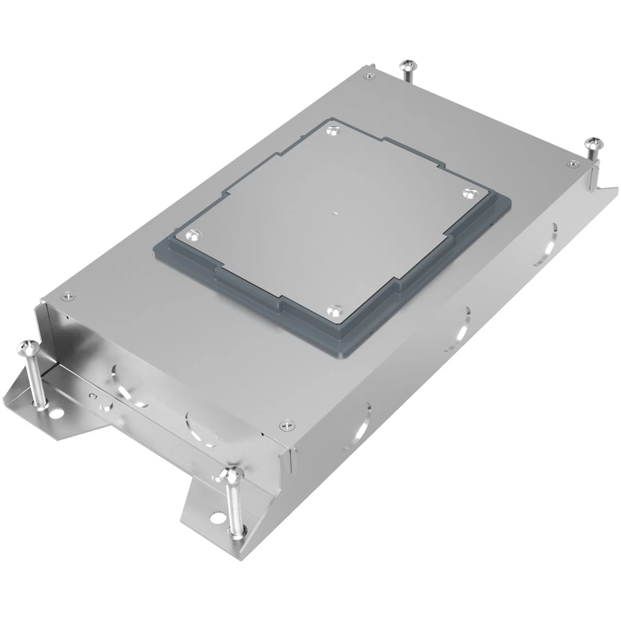 RFBA2R25 Resource RFBA Series Shallow Above Grade Floor Box With Rectangular Activations, Steel, 2 Gangs, 14 Knockouts, 17-3/4 in L x 8-9/16 in W x 3 in H
