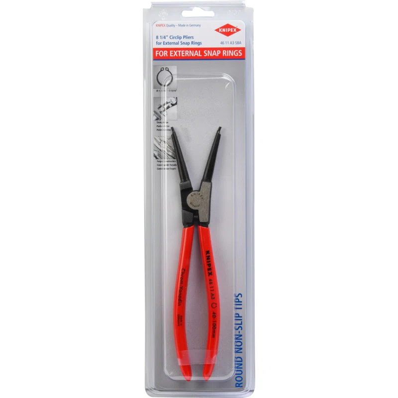 46 11 A3 SBA External Forged Snap Ring Solid Style Circlip Plier With Opening Spring, 2.3 mm Straight Tip Jaw, 8-1/4 in OAL