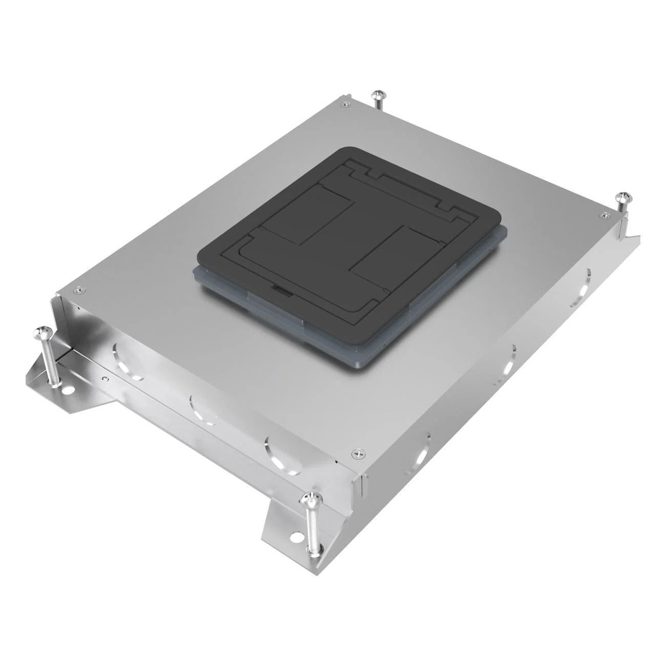 RFBA4R25 Resource RFBA Series Shallow Above Grade Floor Box With Rectangular Activations, Steel, 4 Gangs, 20 Knockouts, 17-3/4 in L x 11-15/16 in W x 3 in H