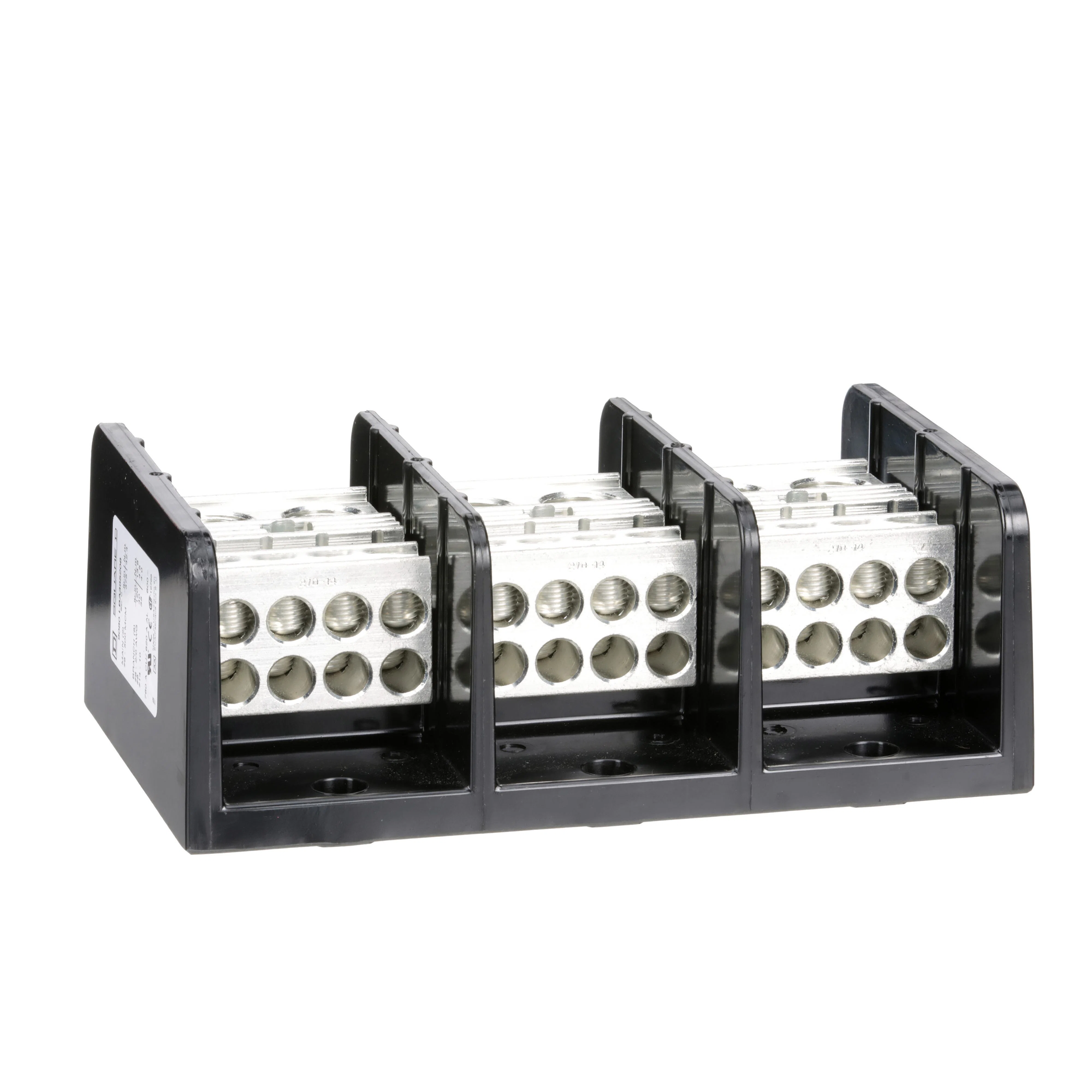 9080LBA365208 TeSys Standard Multi-Pole Power Distribution Block, 600 V AC/DC, 620/760 A, 3 Poles, (2) 4 AWG to 500 kcmil/(8) 14 to 2/0 AWG Wire, Phenolic