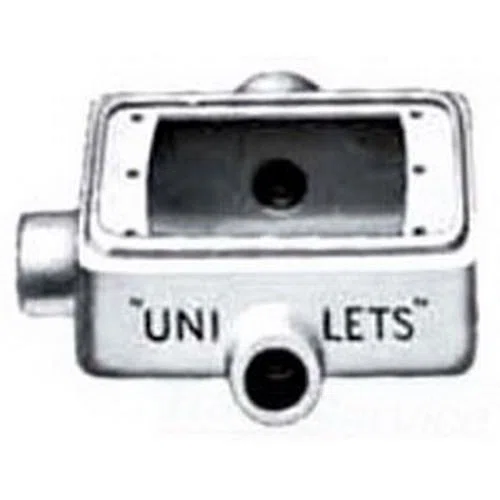 FST-1-50 Unilets Type FST Heavy Duty Shallow Device Box With Internal Ground Screw, Malleable Iron, 25 cu-in Capacity, 1 Gangs, 3 Outlets, 3 Knockouts, 4.56 in H x 2.81 in W x 2 in D