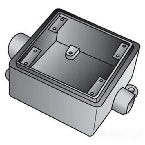 FDC2100 Type FD Deep Heavy Duty Device Box With Internal Ground Screw, Feraloy Iron Alloy, 46 cu-in Capacity, 2 Gangs, 2 Outlets, 2 Knockouts, 4-11/16 in H x 4-11/16 in W x 3-1/16 in D
