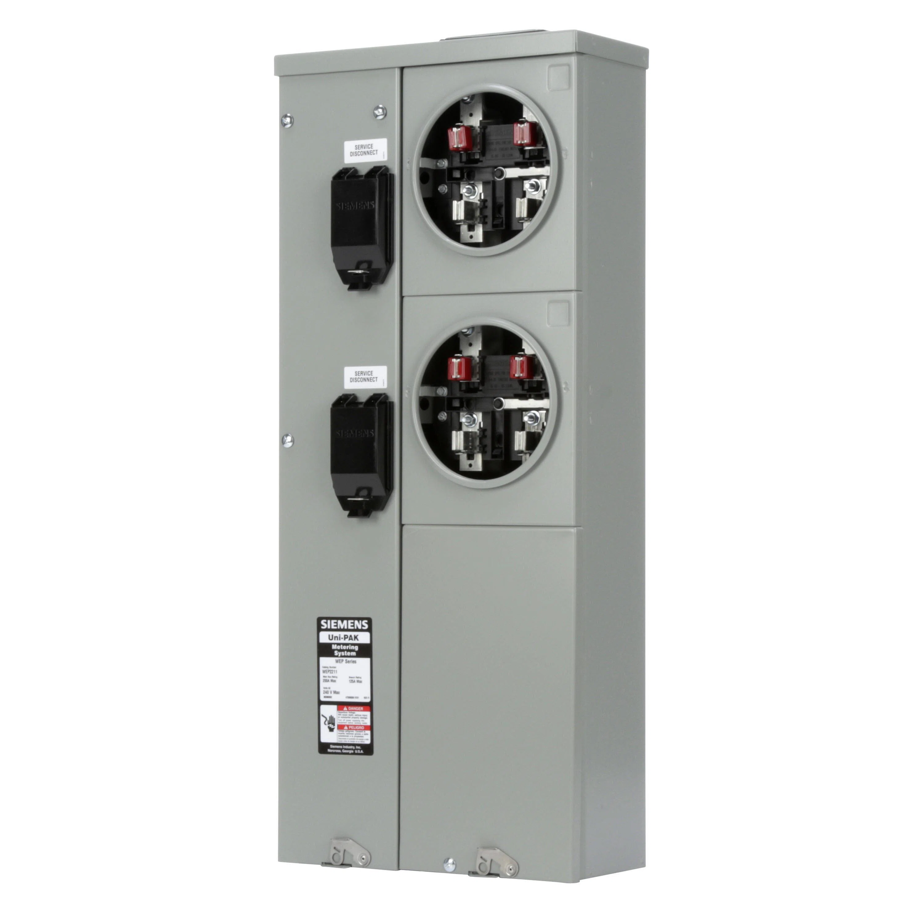 WEP2211 Uni-Pak Meter Stack, 125 A Self-Contained Socket, Bottom/Top Feed, 120 V AC, 200 A Bus
