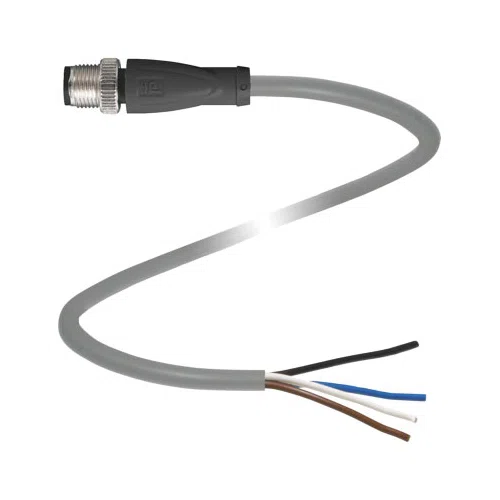 V1S-G-5M-PVC Cable Connector, 300 V AC, M12 Plug to Pigtail End Connection, 2 m L, TPU
