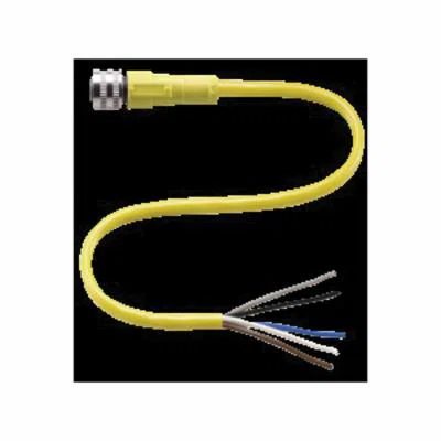 V15-G-YE5M-PVC Sensor Actuator Cable Assembly, 125 V DC, 5-Pin M12 Receptacle to Pigtail End Connection, 5 m L, Thermoplastic Polyurethane