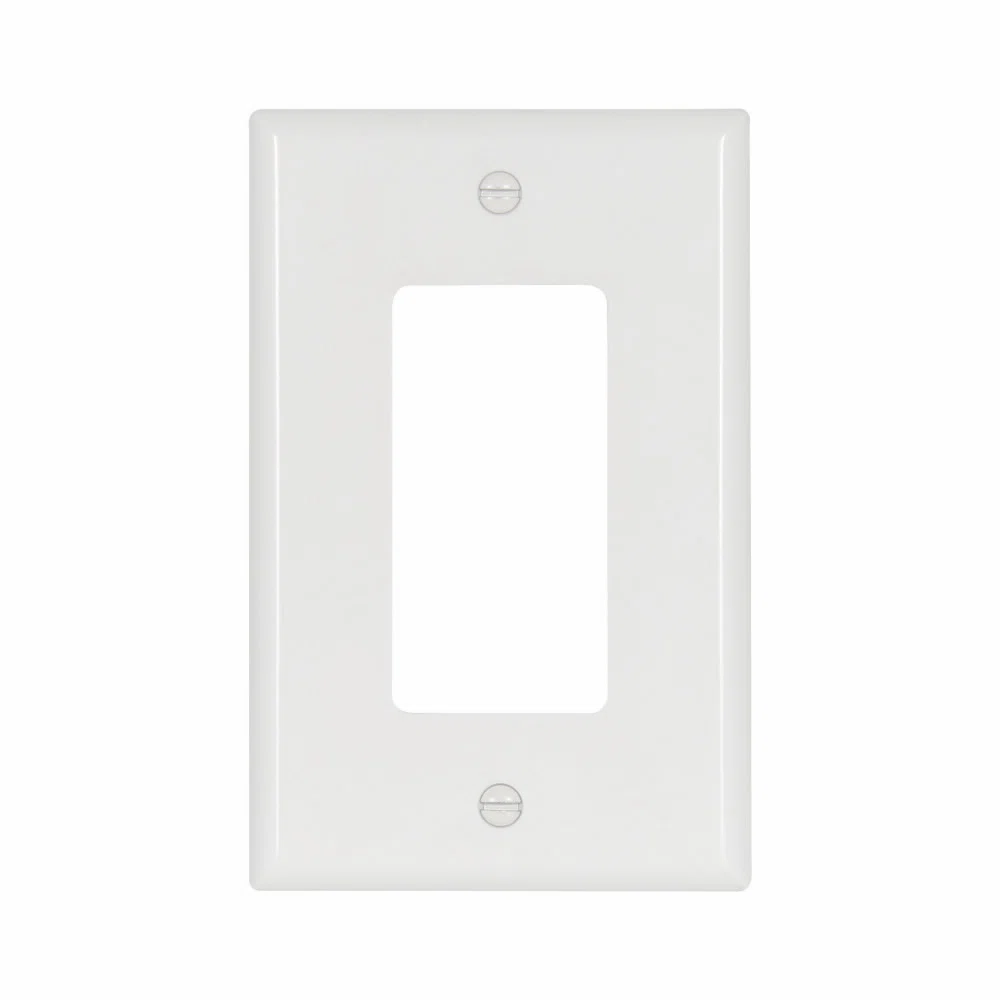 Eaton Decorator / GFCI wallplate, White, Decorator Cutout, Thermoset, Single- gang, Mid-size