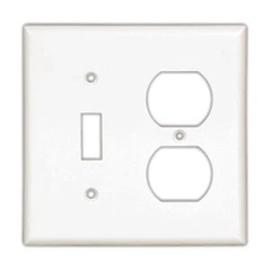 Eaton Combination wallplate, White, Toggle, Toggle, Duplex receptacle Cutout, Thermoset, Three- gang, Standard, ED Box