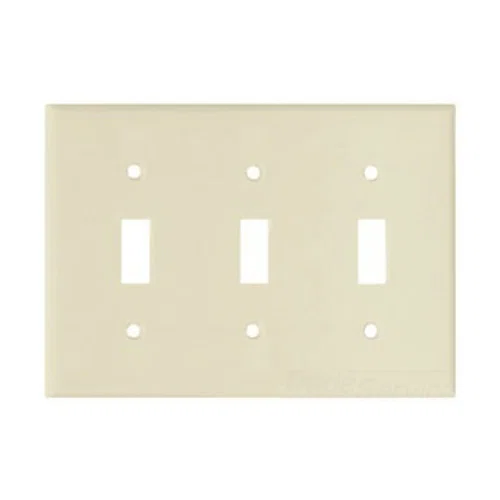 Eaton Toggle wallplate, Almond, Toggle Cutout, Thermoset, Three- gang, Standard, ED Box