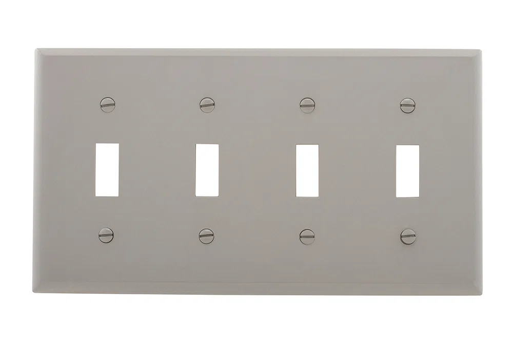 Eaton Toggle wallplate, Gray, Toggle Cutout, Nylon, Four- gang, Standard, ED Box