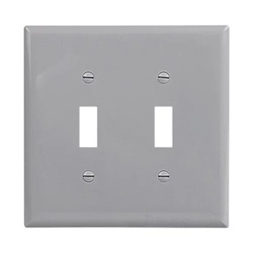 Eaton Toggle wallplate, Gray, Toggle Cutout, Polycarbonate, Two- gang, Mid-size
