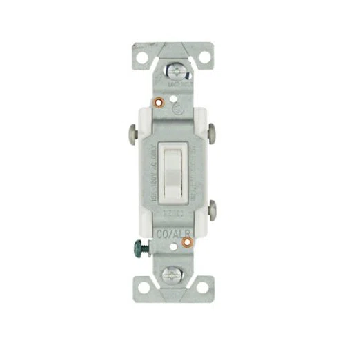 Eaton toggle switch, 15A, Residential, Wall, 120V, Side wire, Screw, White, Three-Way