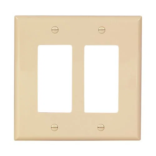 Eaton Decorator / GFCI wallplate, Ivory, Decorator Cutout, Polycarbonate, Two- gang, Mid-size