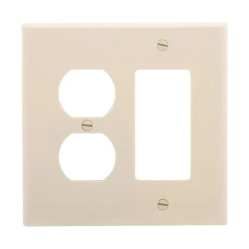 Mid-size Combination Wallplate, Almond, Combination, Polycarbonate, 2, Duplex receptacle and decorator, Mid-size