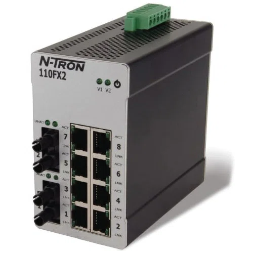 110FXE2-SC-15 N-Tron 10-Port Unmanaged Ethernet Switch, (8) 10/100BaseTX RJ-45, (2) 100BaseFX Single-Mode Fiber Ports With SC Connectors Port, 3.2 Gbps Switching